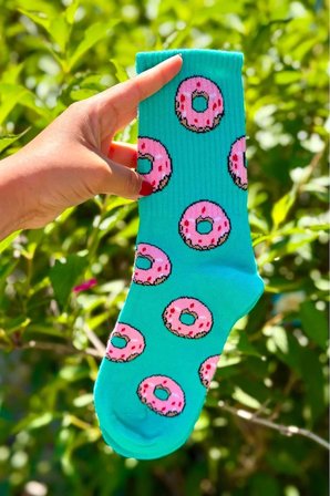 Unisex Donut Desenli Renkli Soket Çorap