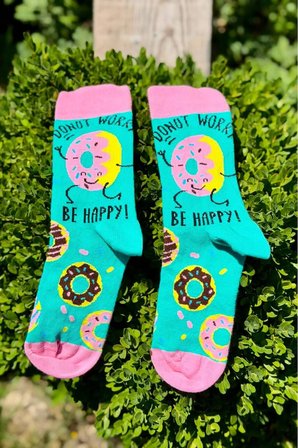 Unisex Donut Worry Be Happy Desenli Soket Çorap