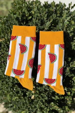 Unisex Karpuz Dilim Çizgili Turuncu Soket Çorap
