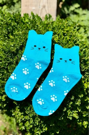 Unisex Sevimli Kedi Kulaklı Pati Desenli Soket Çorap