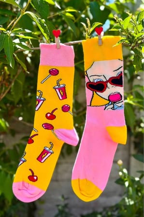 Unisex Sağlı Sollu Şekerli Kız Desenli Soket Çorap