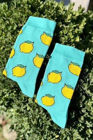 Unisex Limon Desenli Turkuaz Soket Çorap