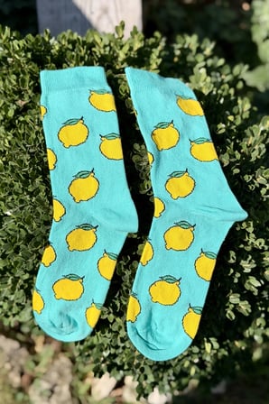 Unisex Limon Desenli Turkuaz Soket Çorap