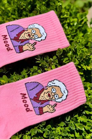 Unisex Grandma Mood Desenli Pembe Tenis Çorap