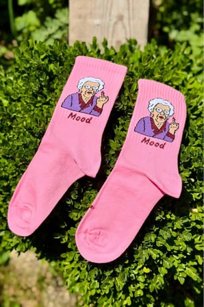 Unisex Grandma Mood Desenli Pembe Tenis Çorap