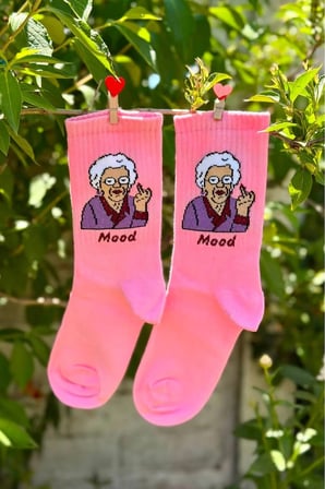 Unisex Grandma Mood Desenli Pembe Tenis Çorap