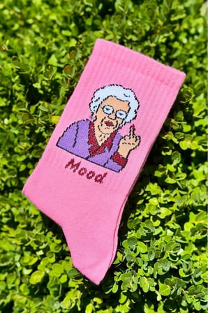 Unisex Grandma Mood Desenli Pembe Tenis Çorap