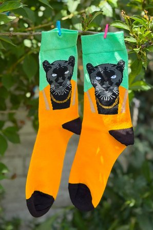 Unisex Zincirli Panter Desenli Mint Yeşili Soket Çorap