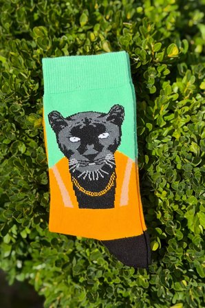 Unisex Zincirli Panter Desenli Mint Yeşili Soket Çorap