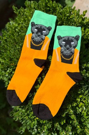 Unisex Zincirli Panter Desenli Mint Yeşili Soket Çorap