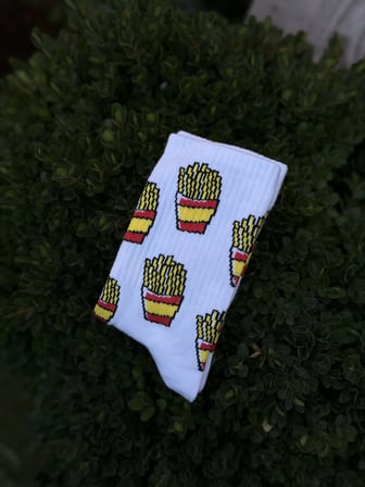 Unisex Patates Kızartması Desenli Beyaz Tenis Çorap