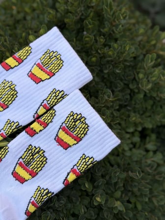 Unisex Patates Kızartması Desenli Beyaz Tenis Çorap