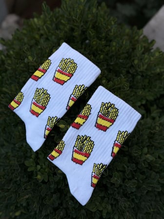Unisex Patates Kızartması Desenli Beyaz Tenis Çorap