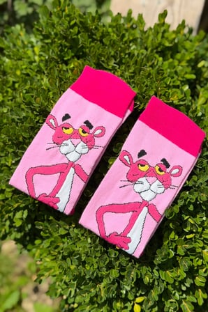 Unisex Pembe Panter Desenli Soket Çorap