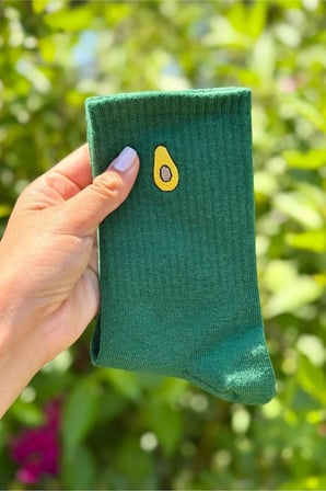 Unisex Limon ve Avokado Nakışlı 2'li Tenis Spor Çorap