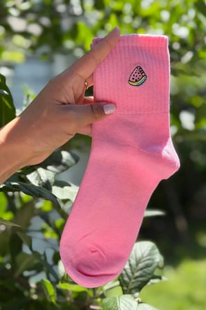 Unisex Karpuz ve Şeftali Nakışlı 2'li Tenis Spor Çorap