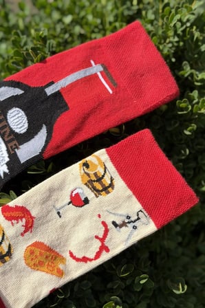 Unisex Sağlı Sollu Şarap Desenli Kırmızı Soket Çorap