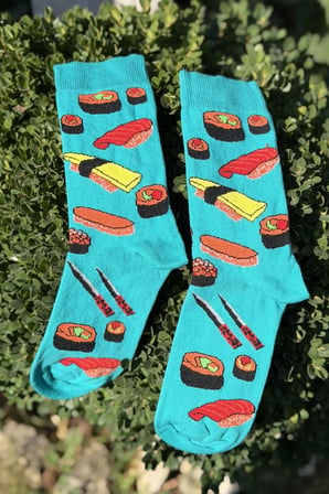Unisex Sushi Desenli Turkuaz Soket Çorap