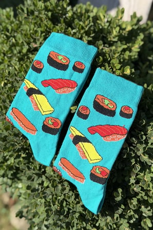 Unisex Sushi Desenli Turkuaz Soket Çorap