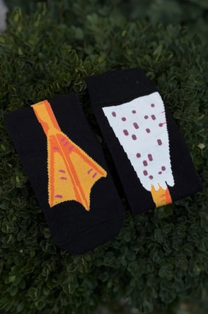 Unisex Tavuk Bacağı Desenli Siyah Soket Çorap