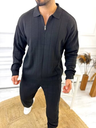 Kazak Oversize Tüylenmez Naturel Pamuk Fermuarlı Polo Yaka Sweatshirt Triko Kazak Sweatshirt