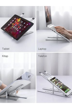 Metal Laptop Standı I Tablet - Telefon - Kitap Uyumlu 7 Dereceli Katlanabilir / Taşınabilir