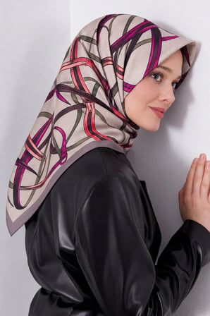 Lesscarves LS2209 Desenli Pamuk İpek Eşarp 90x90 cm