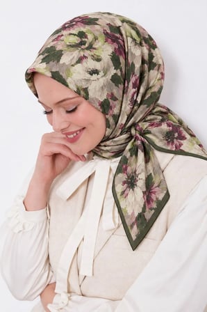 Lesscarves Çiçek Desenli Pamuk İpek Eşarp LS2214
