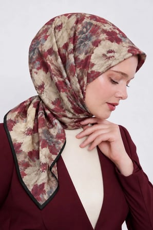Lesscarves Çiçek Desenli Pamuk İpek Eşarp LS2214
