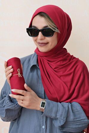 Bordo Renk Likralı Viskon Penye Şal Lycra Scarf