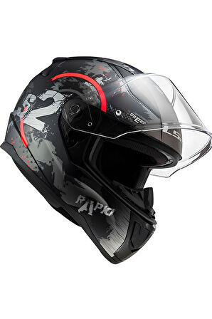 LS2 RAPID 2 CIRCLE KAPALI KASK MAT SIYAH - KIRMIZI