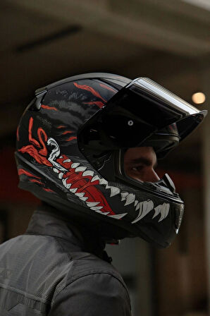 LS2 RAPID 2 KAIJU MAT SIYAH-KIRMIZI-BEYAZ KASK