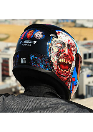 LS2 RAPID 2 ZOMBIE KAPALI KASK SIYAH - KIRMIZI