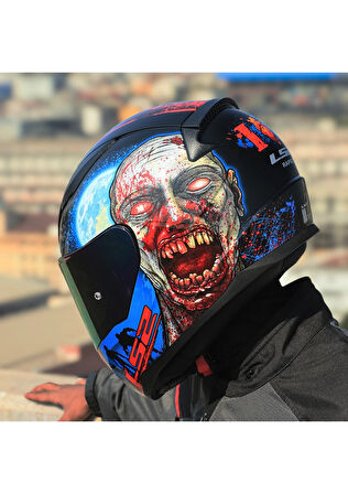 LS2 RAPID 2 ZOMBIE KAPALI KASK SIYAH - KIRMIZI