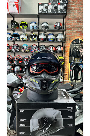 LS2 STREAM 2 FURY MAT SIYAH-GRI-NEON SARI KASK