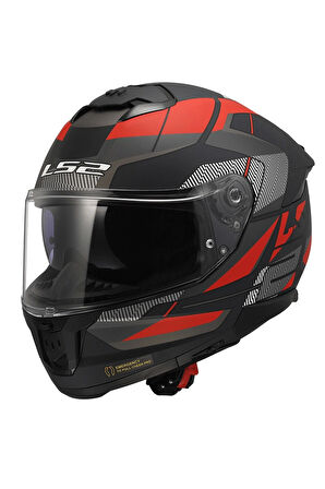 LS2 STREAM 2 ROAD MAT SIYAH-TITANIUM-KIRMIZI KASK