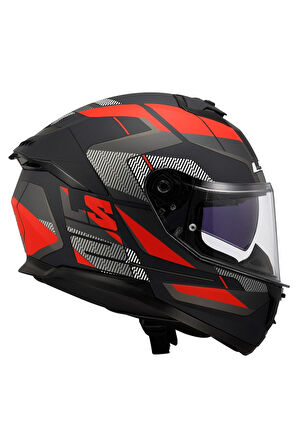 LS2 STREAM 2 ROAD MAT SIYAH-TITANIUM-KIRMIZI KASK