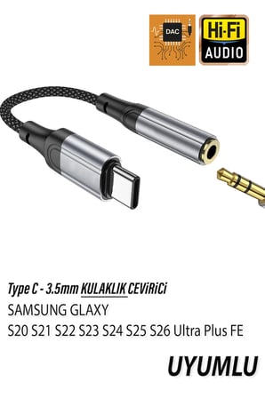 Samsung S24 S25 S26 Ultra/Plus/FE Uyumlu Type C Çevirici Kulaklık Dönüştürücü Type-C 3.5mm