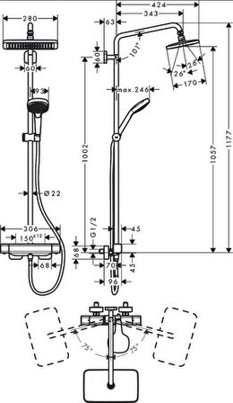 Hansgrohe Croma E Duş Kolonu 280 Termostatik 1jet 27630000