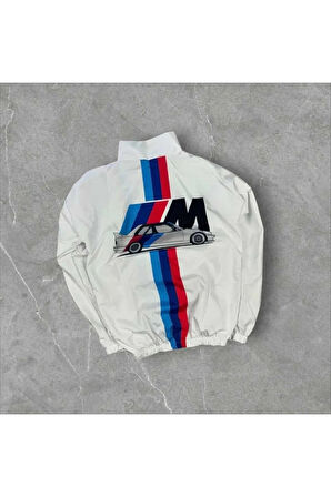 Bmw ///m Retro Unisex Paraşüt Kumaş Oversize Dijital Baskılı Siyah Rüzgarlık Yağmurluk