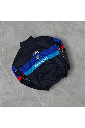 Bmw ///m Retro Unisex Paraşüt Kumaş Oversize Dijital Baskılı Siyah Rüzgarlık Yağmurluk
