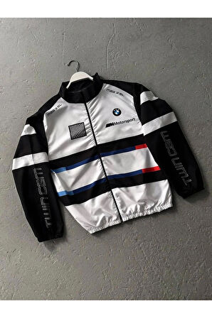 Bmw ///m Retro Unisex Paraşüt Kumaş Oversize Dijital Baskılı Siyah Rüzgarlık Yağmurluk