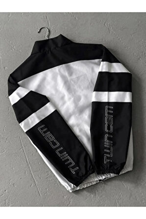 Bmw ///m Retro Unisex Paraşüt Kumaş Oversize Dijital Baskılı Siyah Rüzgarlık Yağmurluk