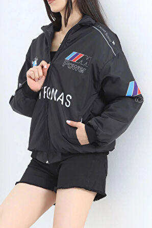 Bmw ///m Retro Unisex Paraşüt Kumaş Oversize Dijital Baskılı Siyah Rüzgarlık Yağmurluk