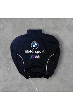 Bmw ///m Retro Unisex Paraşüt Kumaş Oversize Dijital Baskılı Siyah Rüzgarlık Yağmurluk