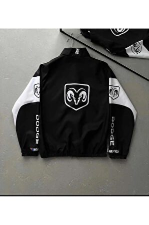 Dodge Unisex Dijital Baskı Paraşüt Kumaş Oversize Baskılı Siyah Rüzgarlık Yağmurluk