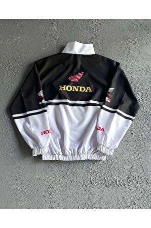 Honda Unisex Dijital Baskı Paraşüt Kumaş Oversize Baskılı Beyaz Rüzgarlık Yağmurluk
