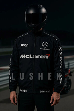 Unisex Paraşüt Kumaş Oversize Dijital Baskılı Siyah Rüzgarlık Yağmurluk Ceket