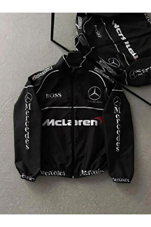 Unisex Paraşüt Kumaş Oversize Dijital Baskılı Siyah Rüzgarlık Yağmurluk Ceket