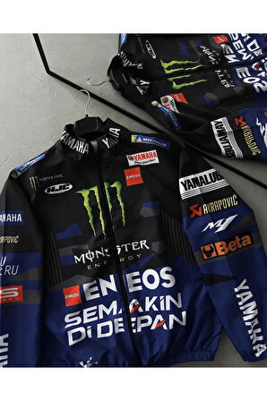 Monster Mavi Unisex Dijital Baskı Paraşüt Kumaş Oversize Baskılı Siyah Rüzgarlık Yağmurluk